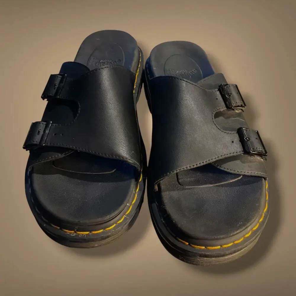 Size 12 Men's DR. MARTENS Dax Hydro Matte Black Leather Slide Sandals VGUC
